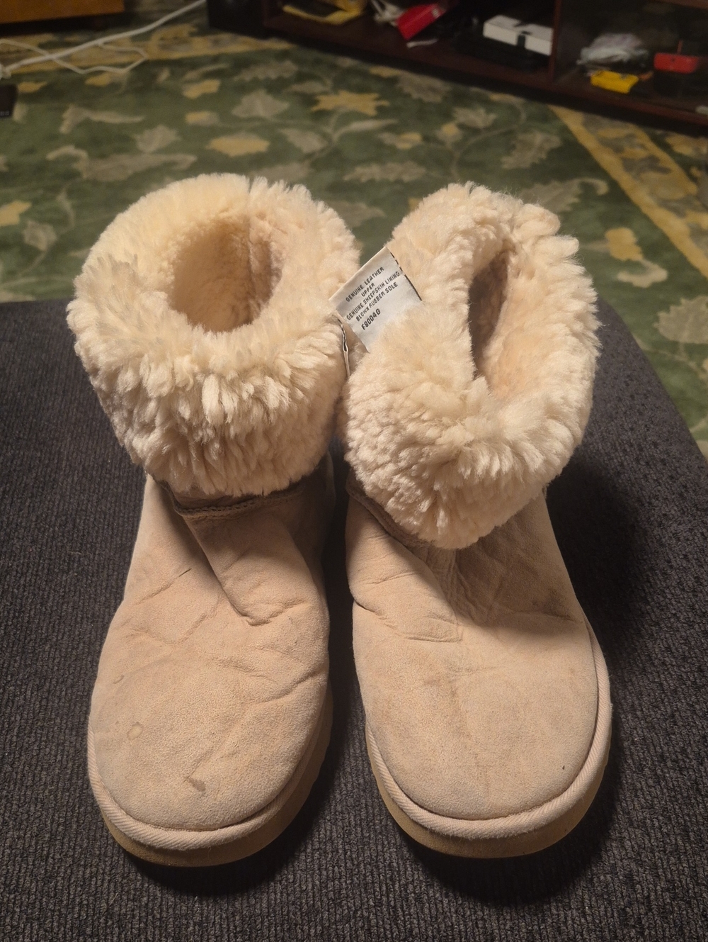 UGG Women's Cream Shearling Cuff Suede Winter Boots